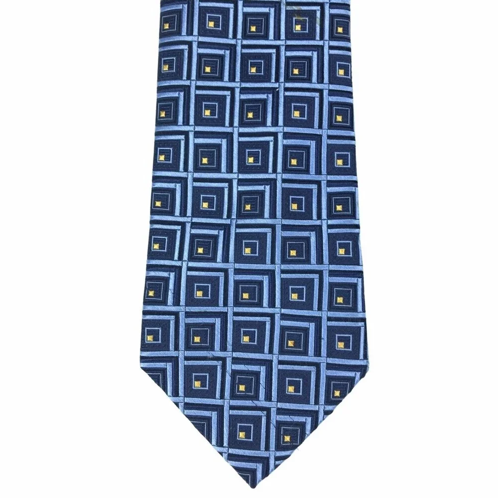 READ Jos. A. Bank Men's Tie Silk Blue Yellow Foulard Elegant Business Necktie 59